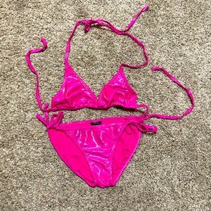 Old Mary Swim Suit Metallic Pink Wet Look Shiny